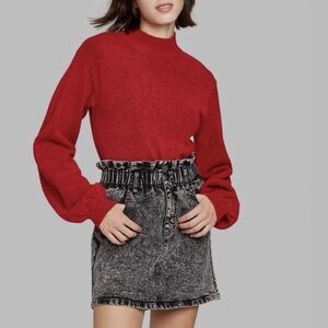 Wild Fable Red Mock Neck Puff Sleeve Sweater | Size M